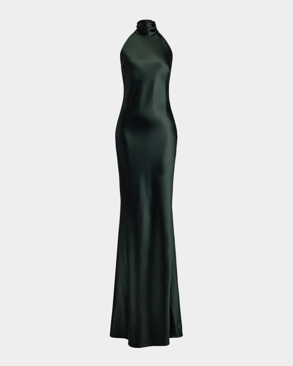 Chilton Stretch Satin Halter Evening Dress